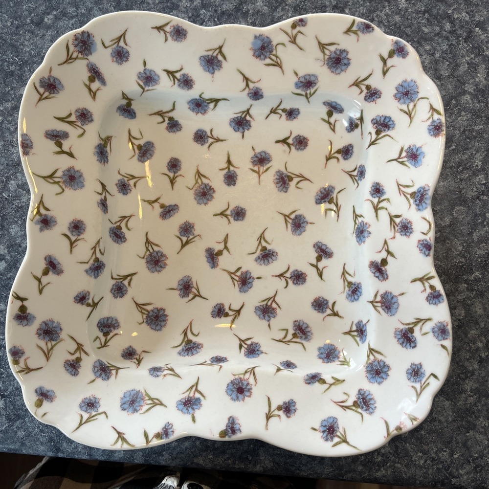 Antique Marx & Gutherz Carlsbad Austria Porcelain Bowl Dish-blue Flowers-11x10.5